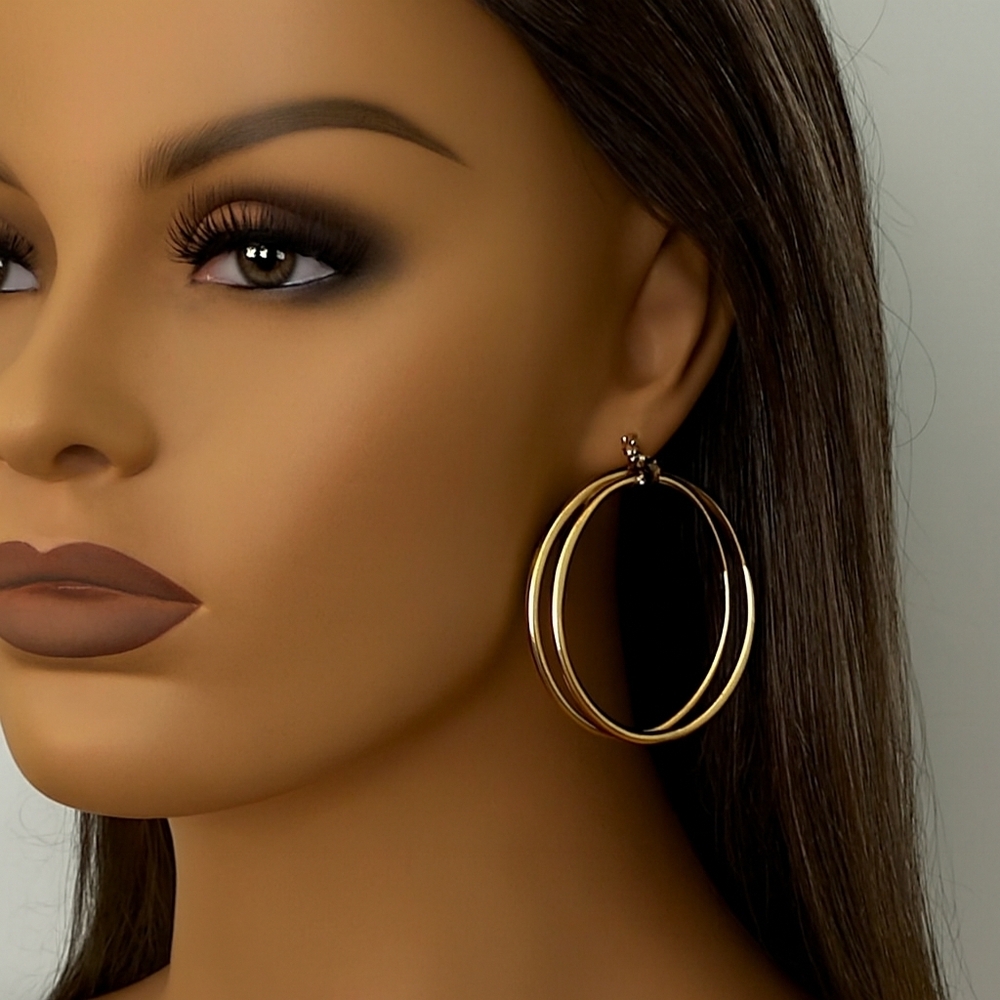 Women's Stunning Gold Double Hoops Earrings, 2-in Fashion Jewelry